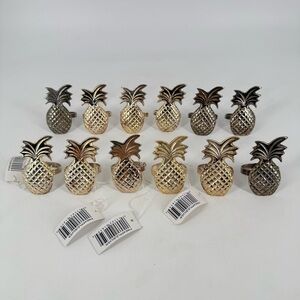 Set of 12 Pineapple Metal Napkin Rings Silver Tone 2.5” Tropical India